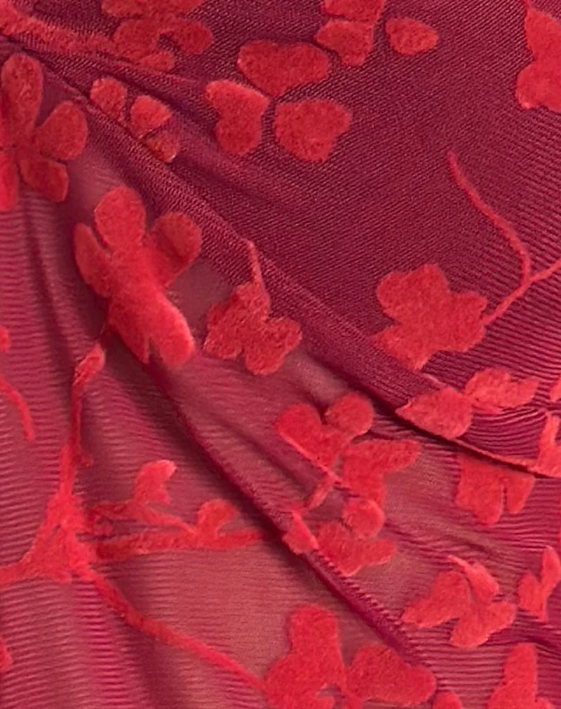 Janar Halterneck Top in Grunge Flower Flock Red - Image 5