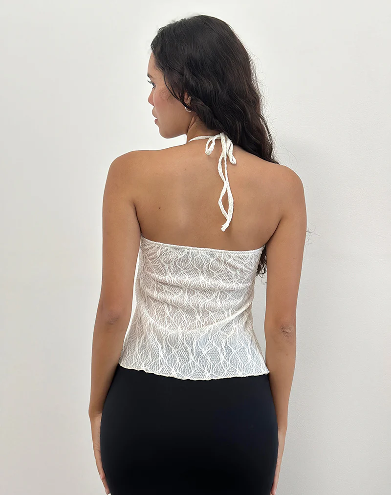Janar Halterneck Top in Textured Ivory - Image 5