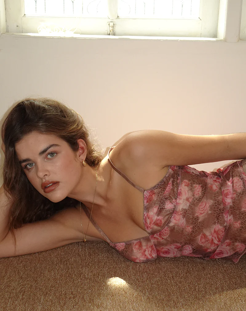 Janari Cami Top in Mesh Rose Leopard - Image 4