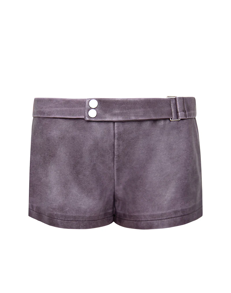 Jarli Hot Pants in Distressed PU Washed Plum - Image 6