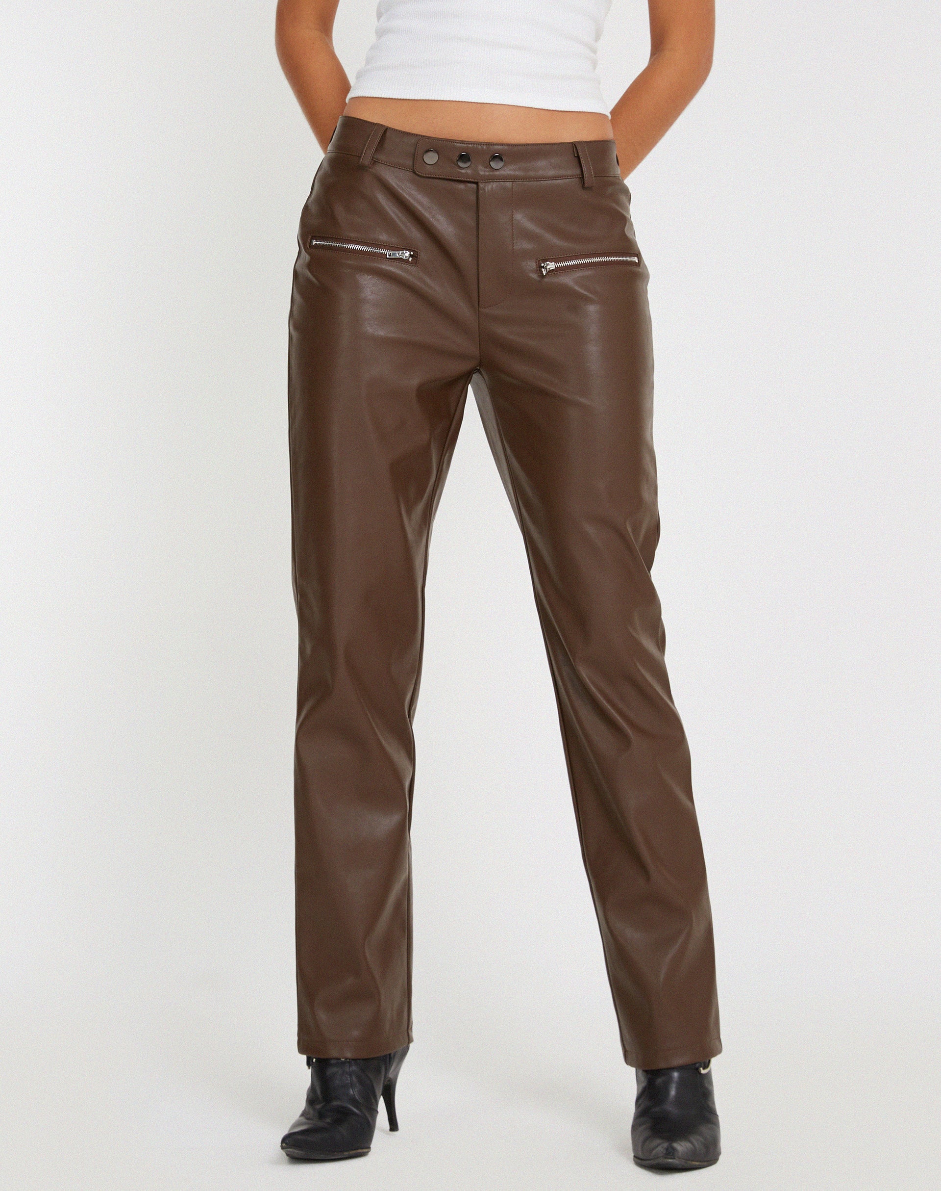 Jastara Straight Leg Trouser in PU Brown - Image 2