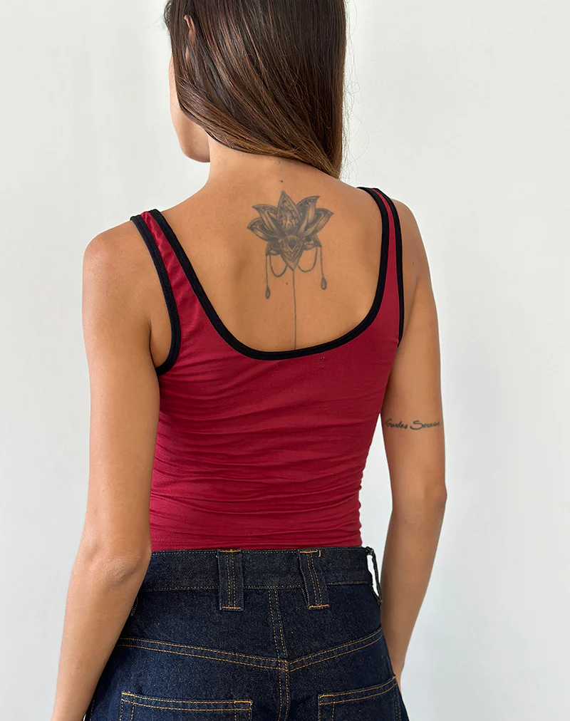 Jastiya Top in Adrenaline Red with Black Binding - Image 3