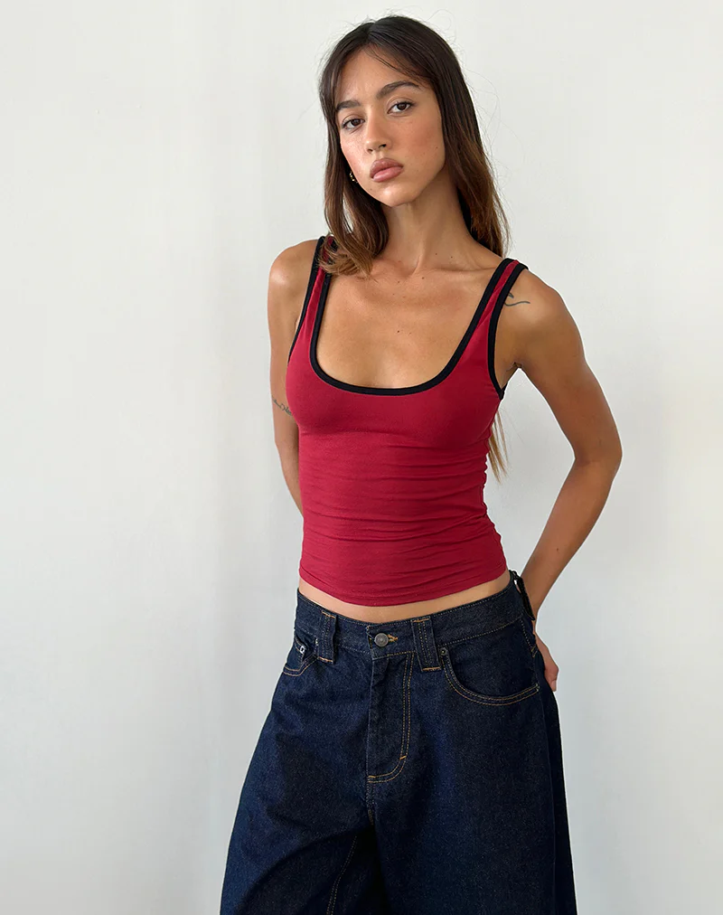 Jastiya Top in Adrenaline Red with Black Binding - Image 4