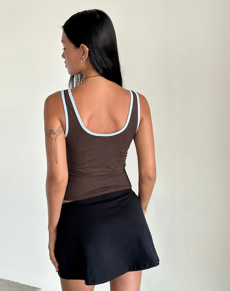 Jastiya Top in Brown with Nantucket Blue Binding - Image 3