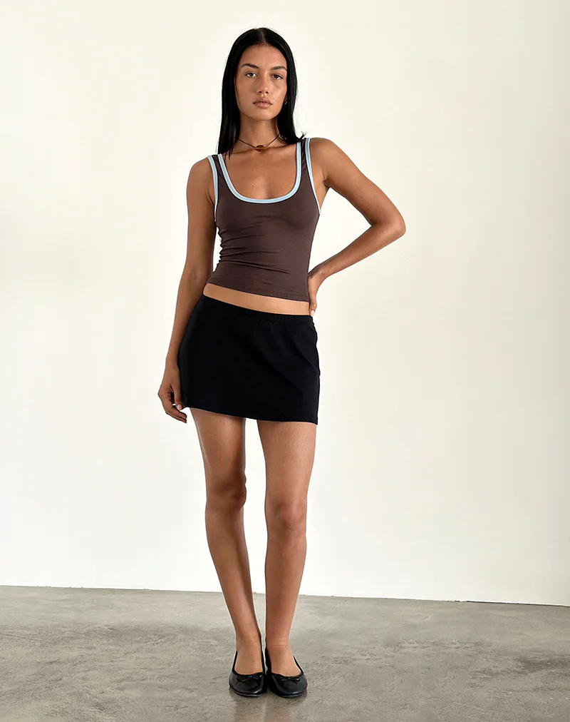 Jastiya Top in Brown with Nantucket Blue Binding - Image 4