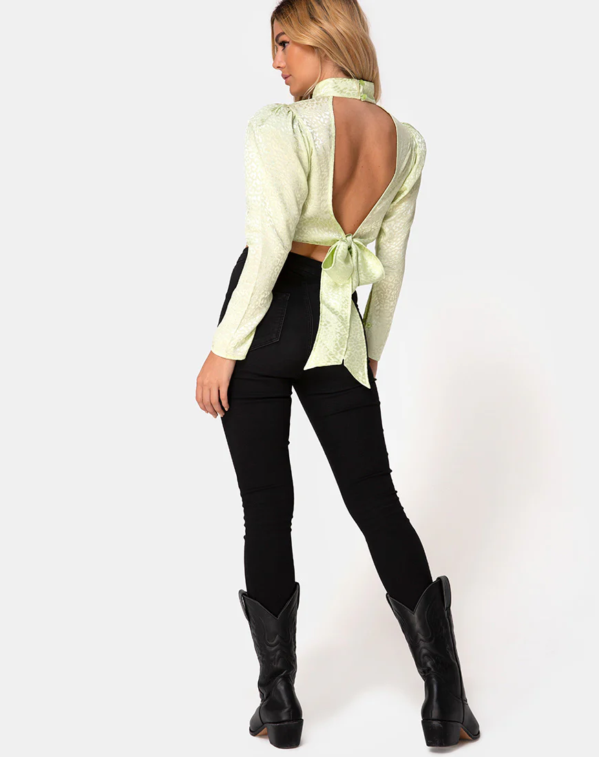 Jasty Crop Top in Satin Cheetah Pistachio - Image 4