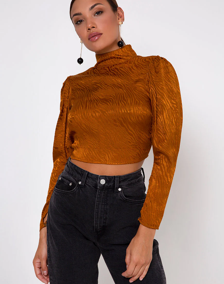 Jasty Crop Top in Satin Zebra Golden Coral - Image 2