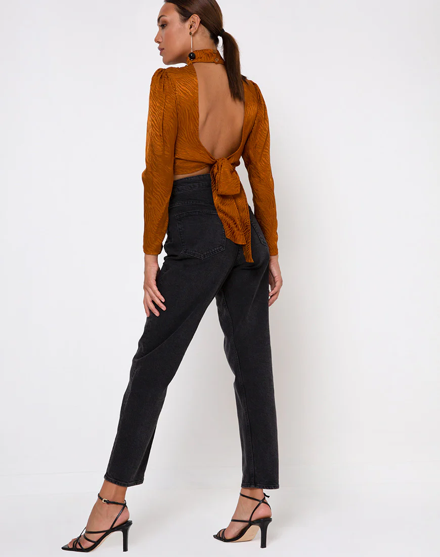 Jasty Crop Top in Satin Zebra Golden Coral - Image 4