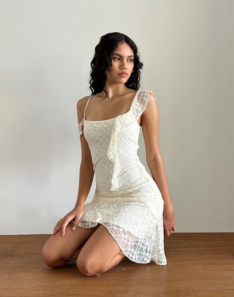 Jati Mini Dress in Off White Canina Rose Lace - Image 2