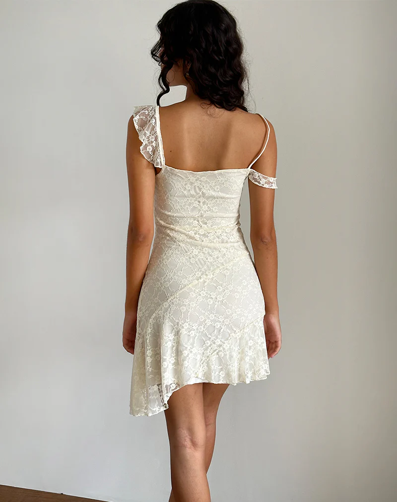 Jati Mini Dress in Off White Canina Rose Lace - Image 4