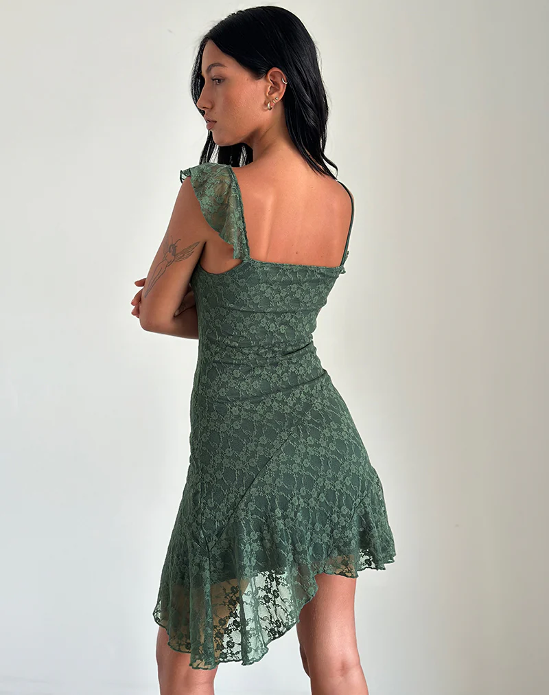 Jati Mini Dress in Sage Canina Rose Lace - Image 2