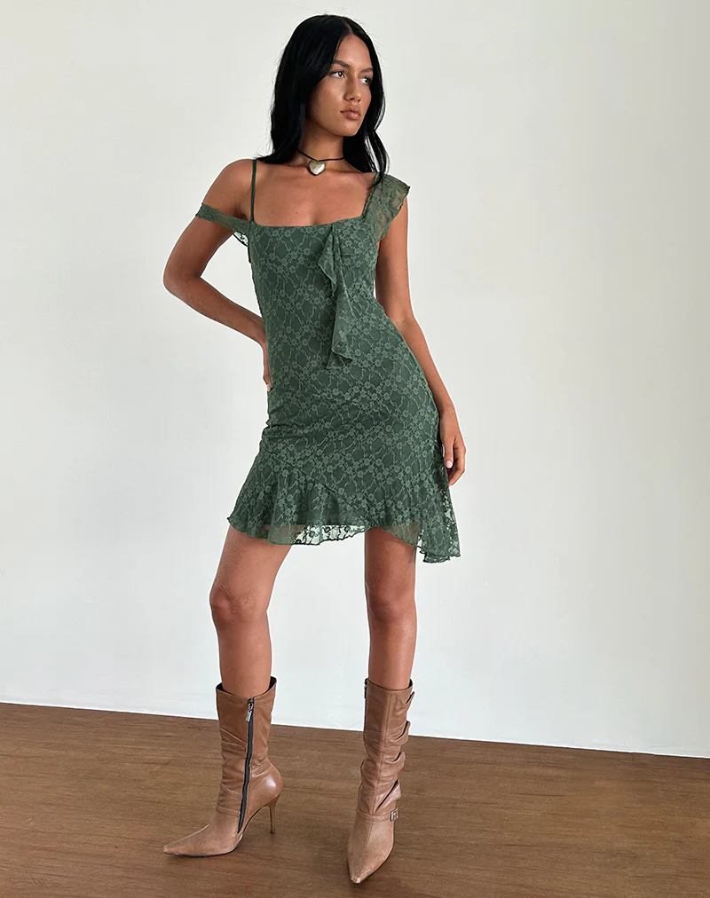 Jati Mini Dress in Sage Canina Rose Lace - Image 4
