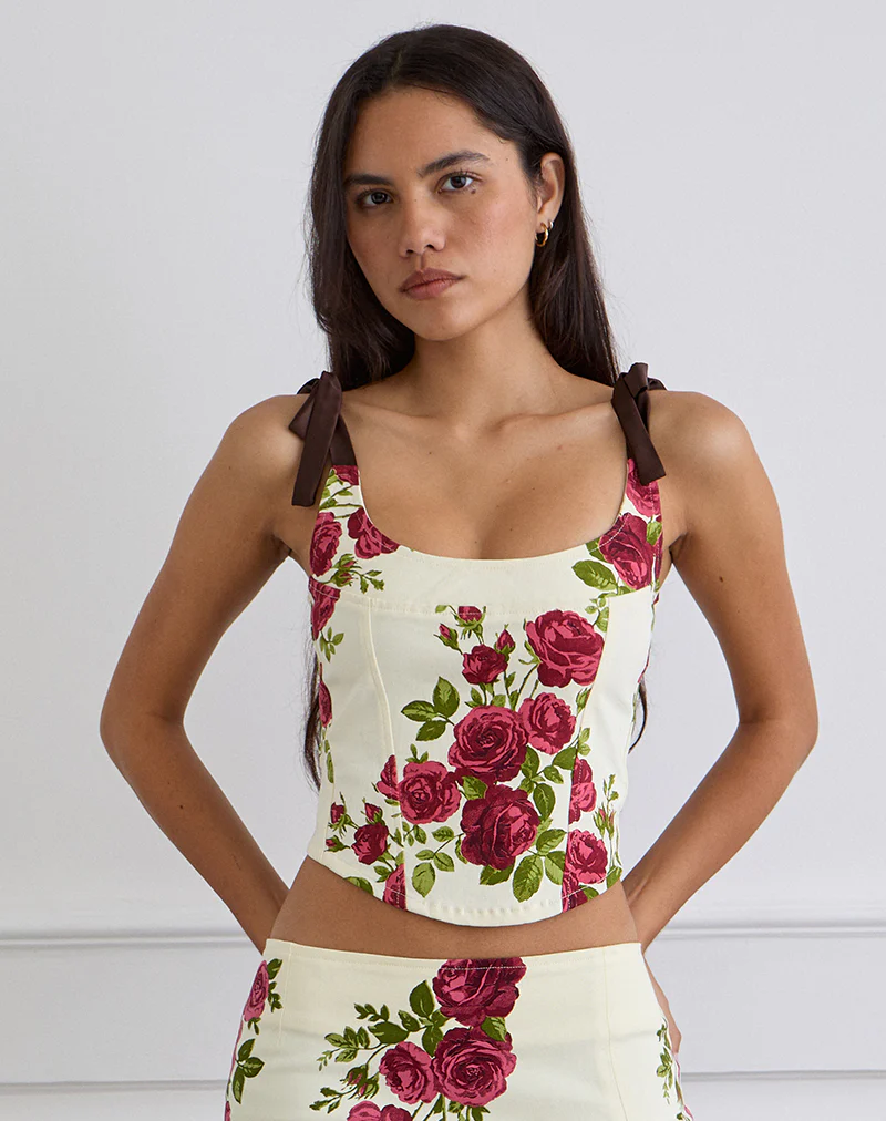 Jatmi Corset Top in Bouquet Roses Cream - Image 2
