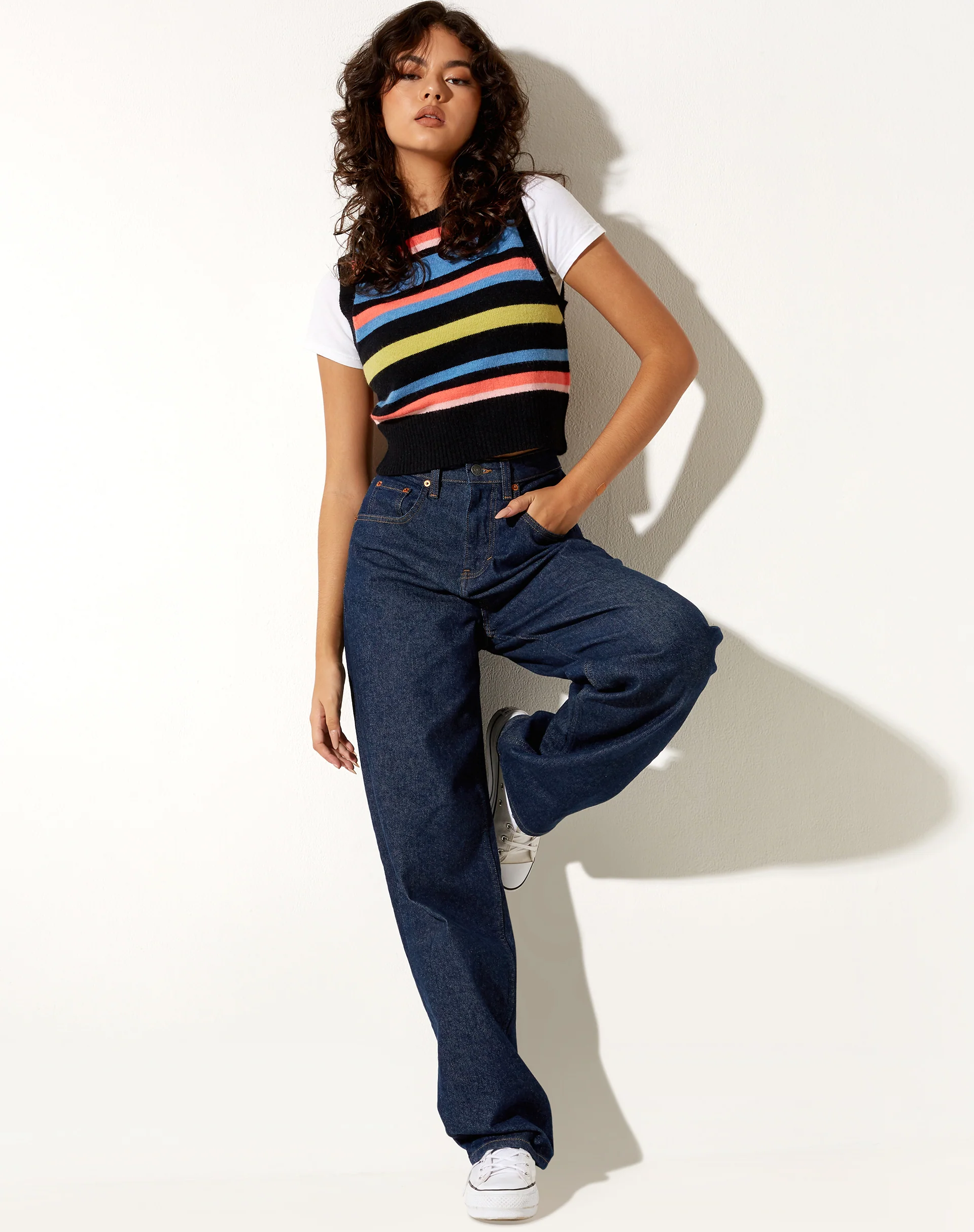 Jaya Vest in Multi Stripe Blue Black - Image 3