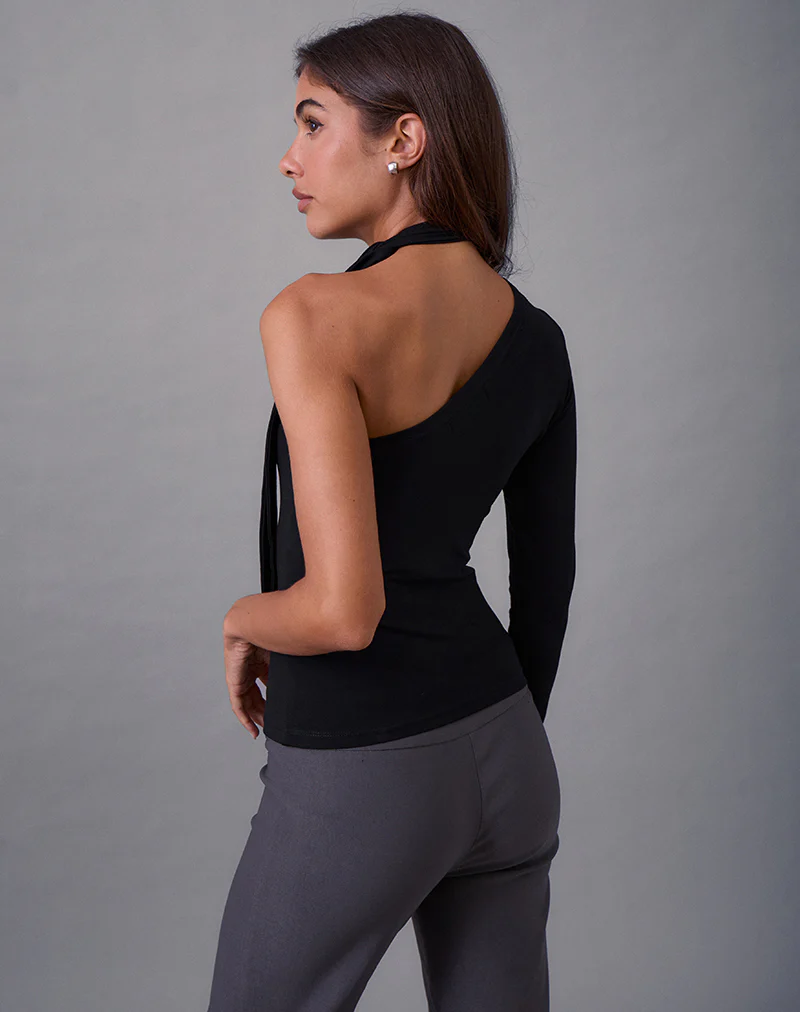 Jayahe One Sleeve Top in Rayon Jersey Black - Image 3