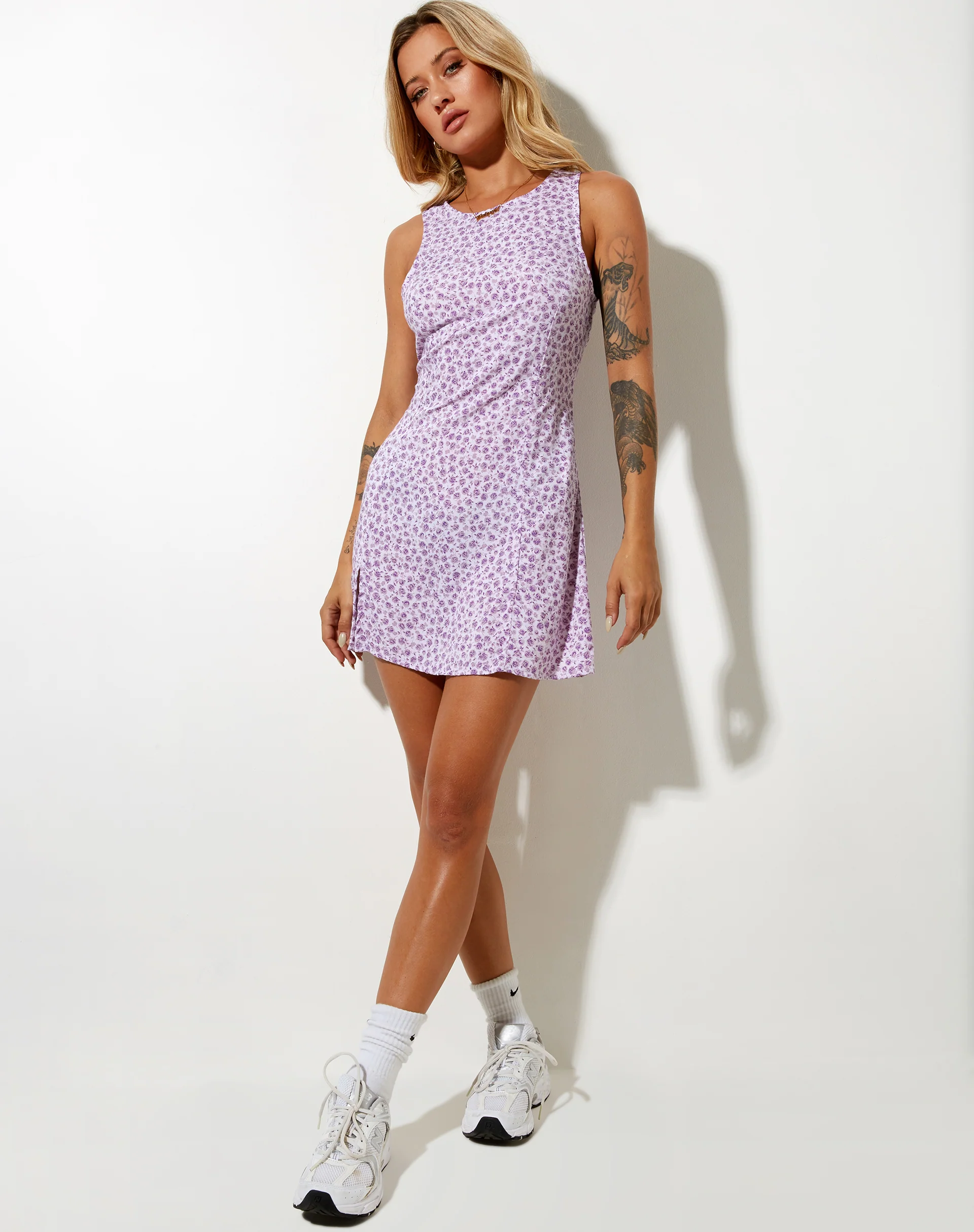 Jayde Mini Dress in Ditsy Rose Lilac - Image 3