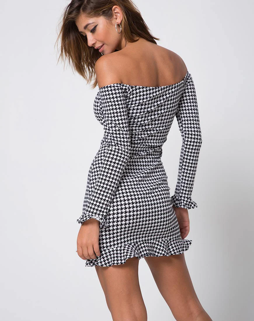 Jazzie Off The Shoulder Dress in Dogtooth - Image 2