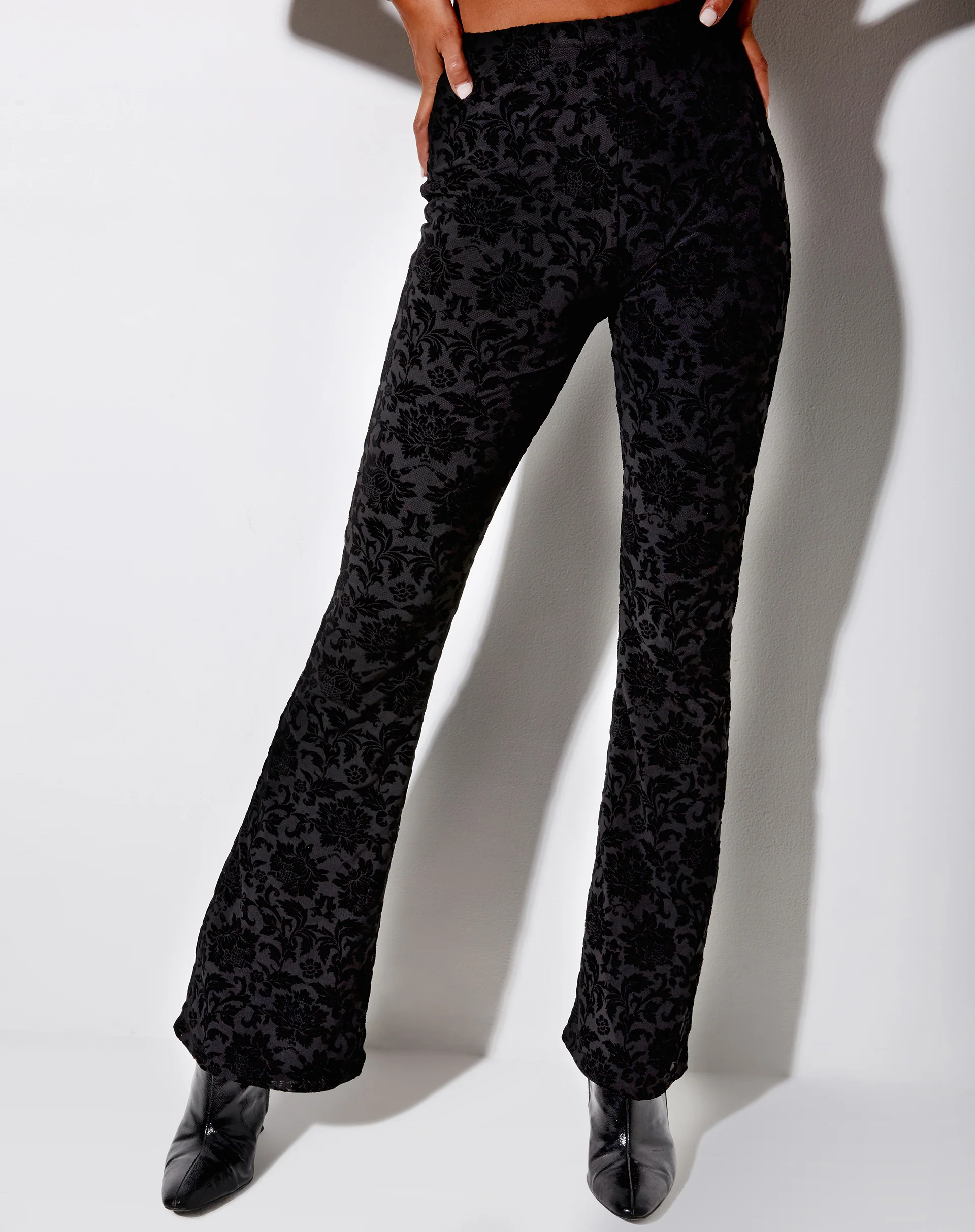 Jeevan Flare Trouser in Brocade Rose Flock Black - Image 2