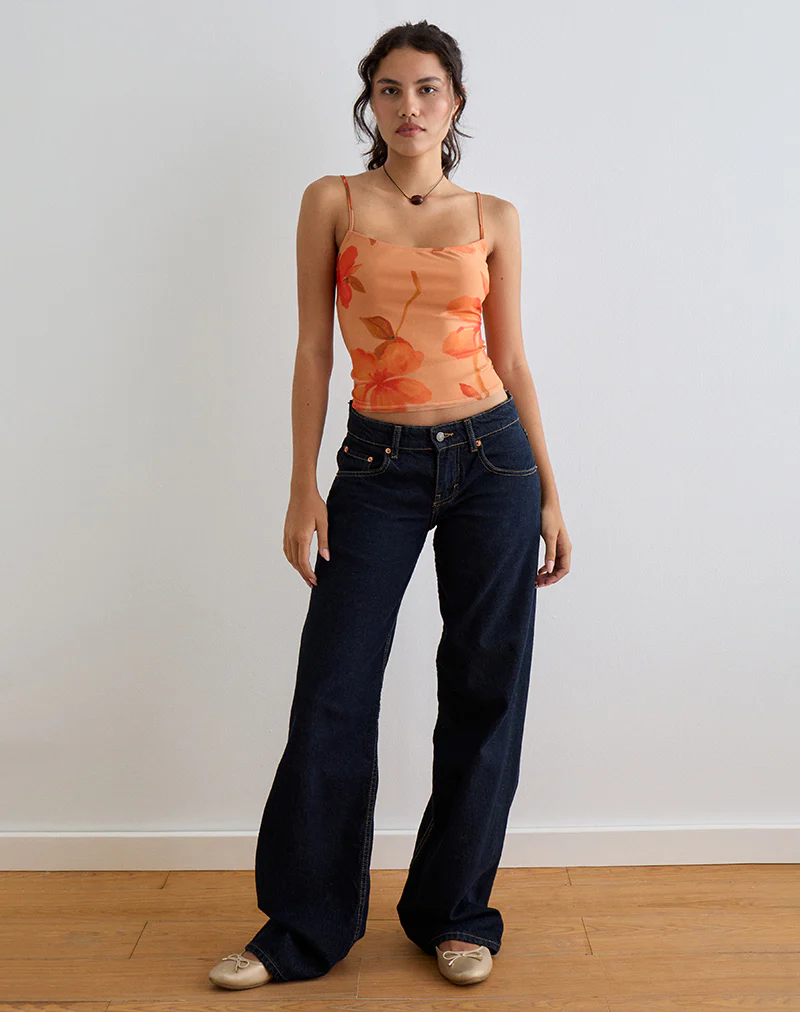 Jefita Cami Top in Watercolour Hibiscus Orange - Image 3