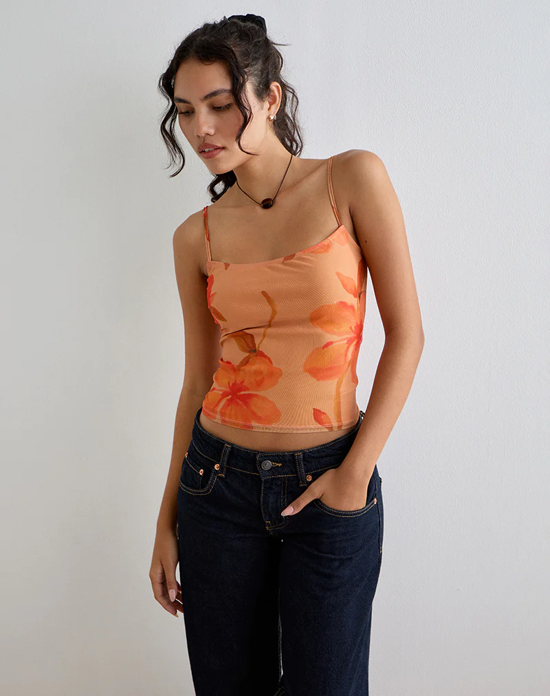 Jefita Cami Top in Watercolour Hibiscus Orange - Image 4