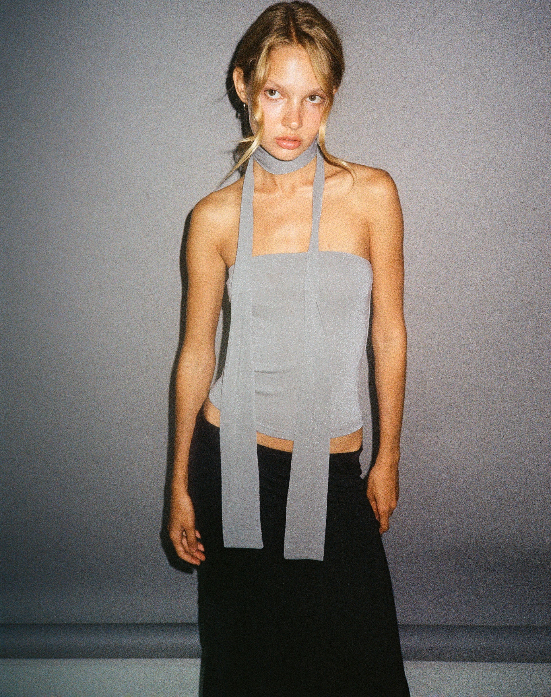 Jeldia Bandeau Top and Scarf Set in Silver - Image 2