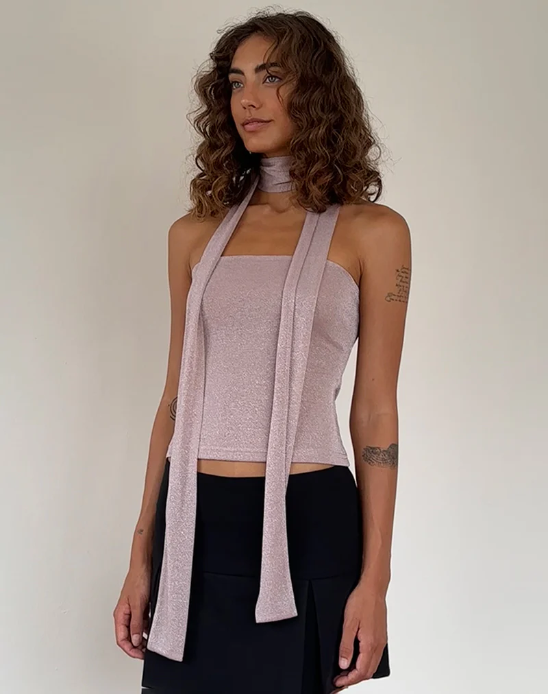 Jeldia Bandeau Top and Scarf Set in Pink Shimmer - Image 3