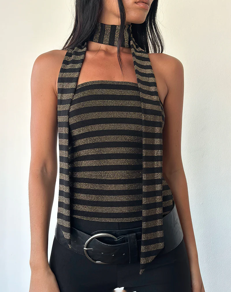 Jeldia Top and Scarf Set in Lurex Gold Stripe - Image 2