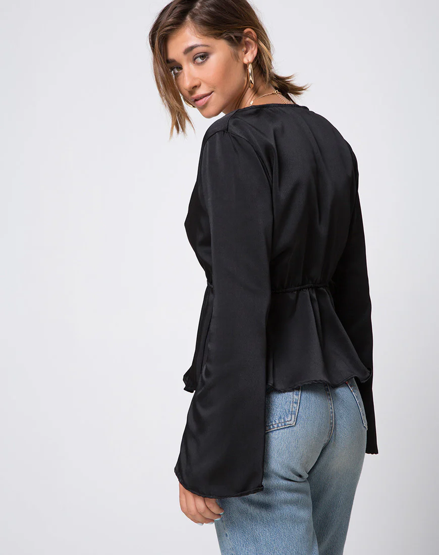 Jelena Plunge Top in Satin Black - Image 2