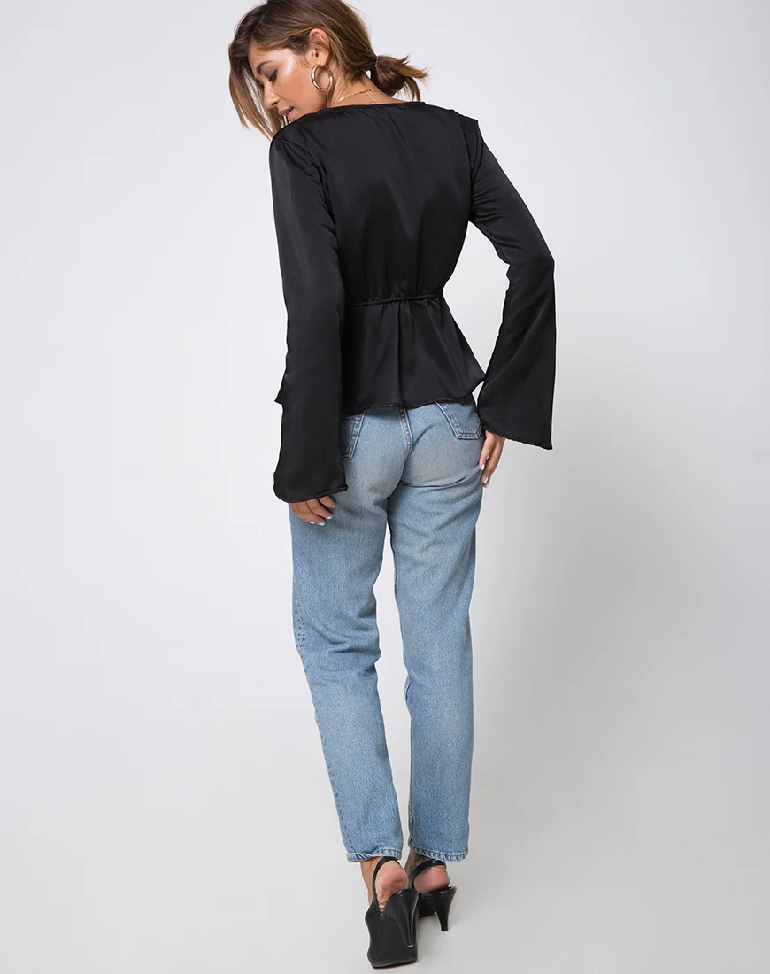 Jelena Plunge Top in Satin Black - Image 4