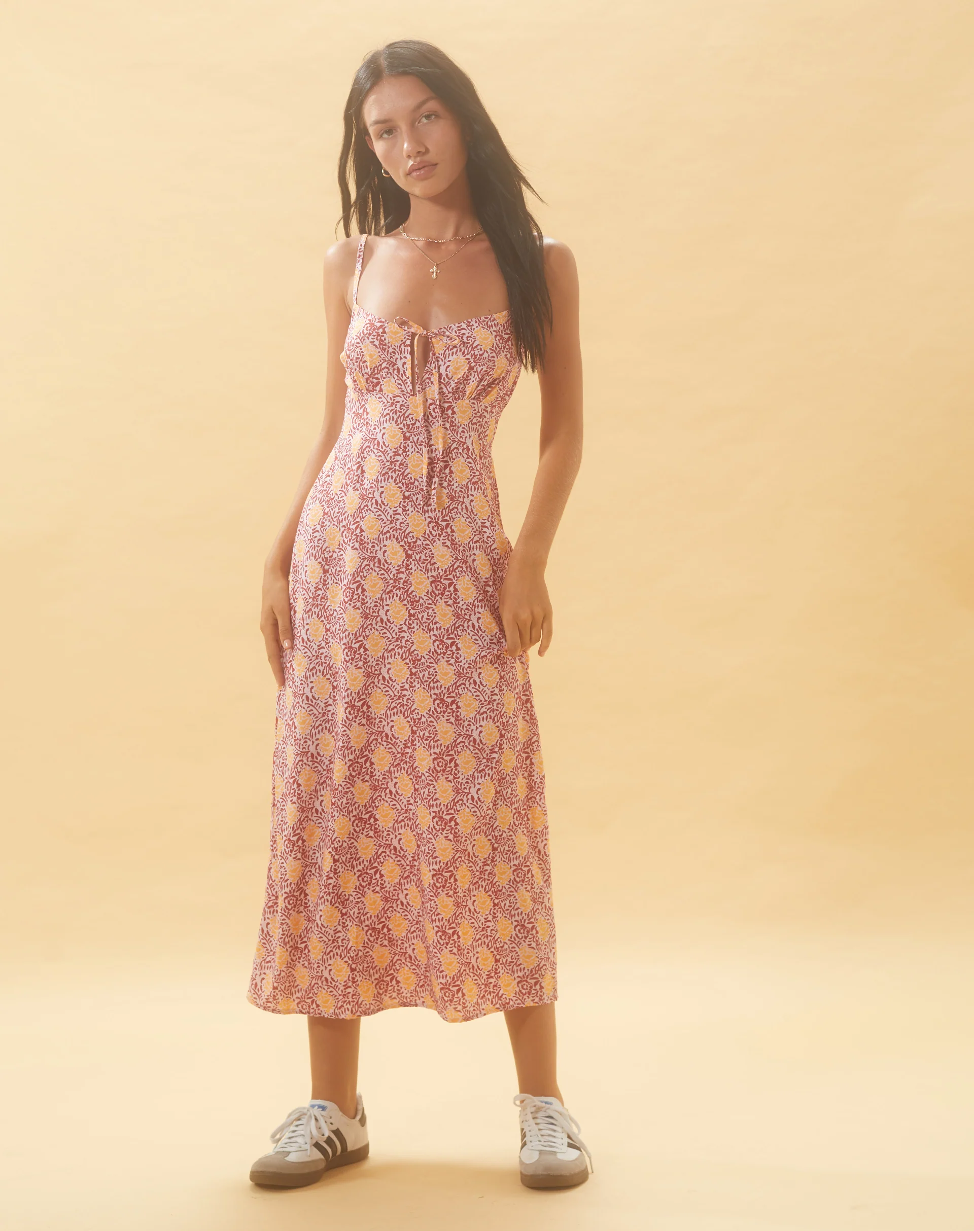 Jelika Midi Dress in Bohemian Batik Maroon Peach - Image 2