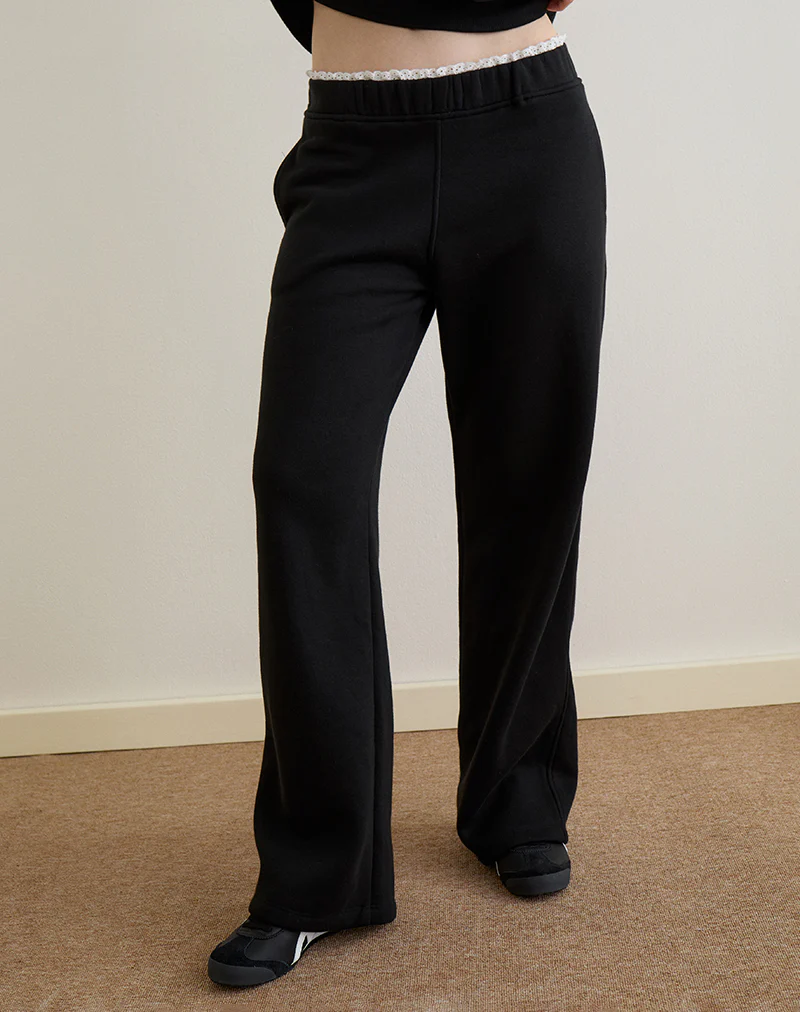 Jenita Loose Jogger in Black with White Picot Trim - Image 2