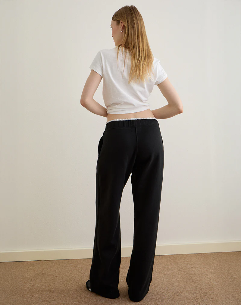 Jenita Loose Jogger in Black with White Picot Trim - Image 5