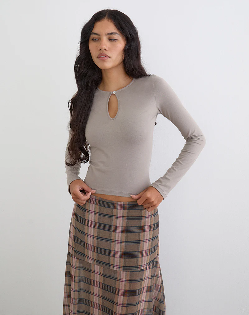 Jenji Long Sleeve Top with Pearl Button in Moon Rock - Image 3