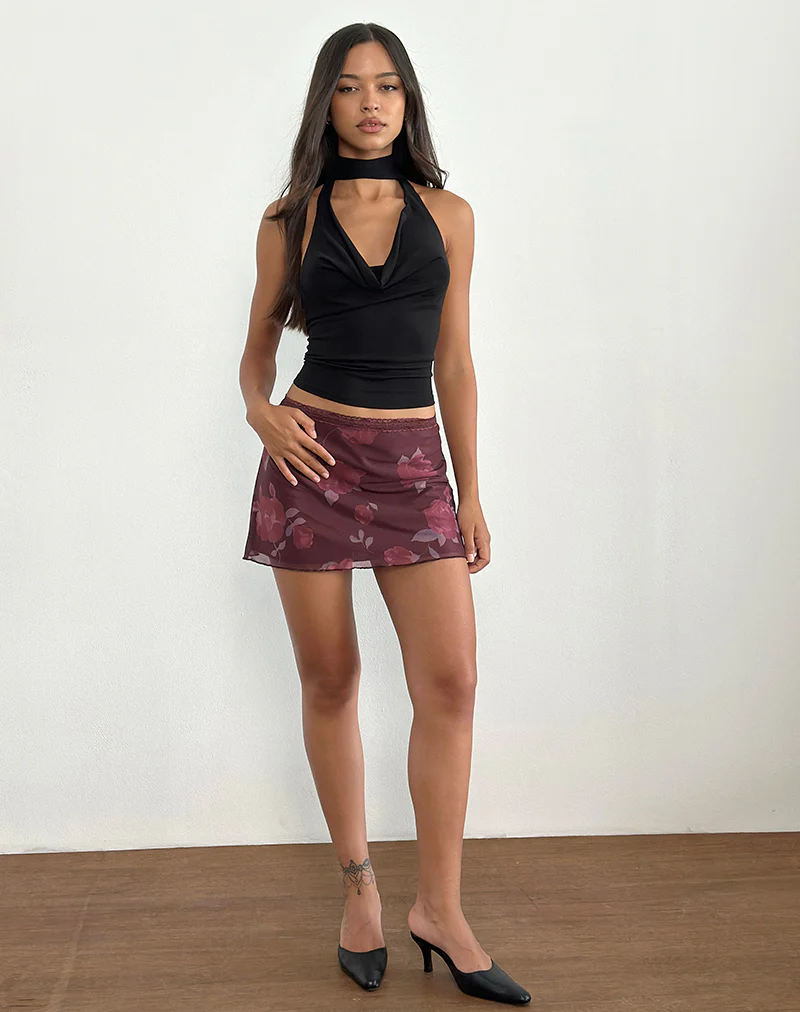Jeor Mini Skirt in Blooming Rose Burgundy - Image 4