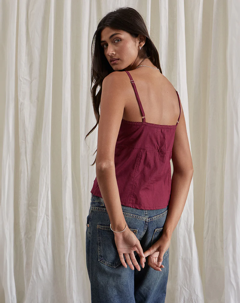 Jepuni Cami Top in Burgundy - Image 3