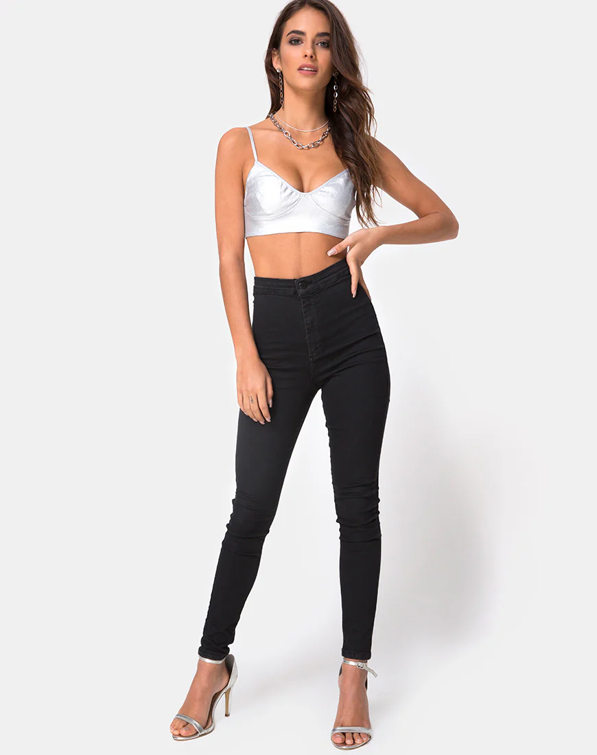 Jessie Bralet Top in Silver Metallic - Image 3