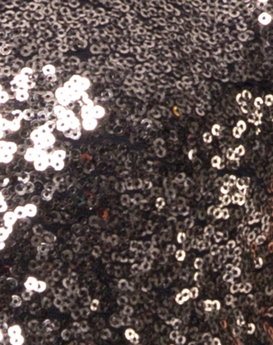 Jewel Mini Dress in Mini Fleck Sequin Black and Gold - Image 5