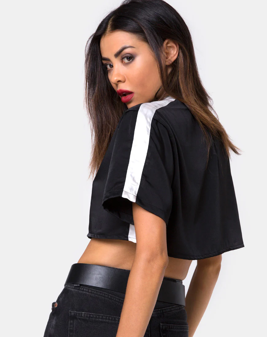 Jiho Crop Top in Black with Ivory Stripe - Image 2