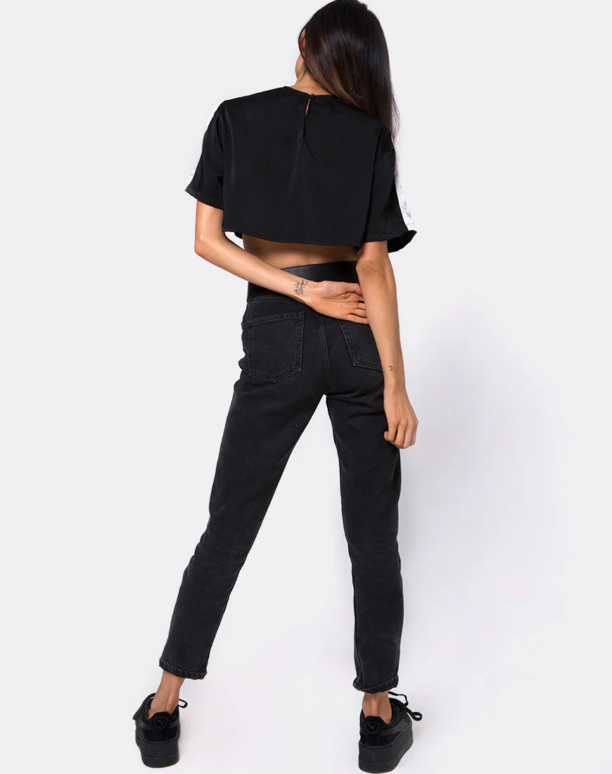 Jiho Crop Top in Black with Ivory Stripe - Image 4