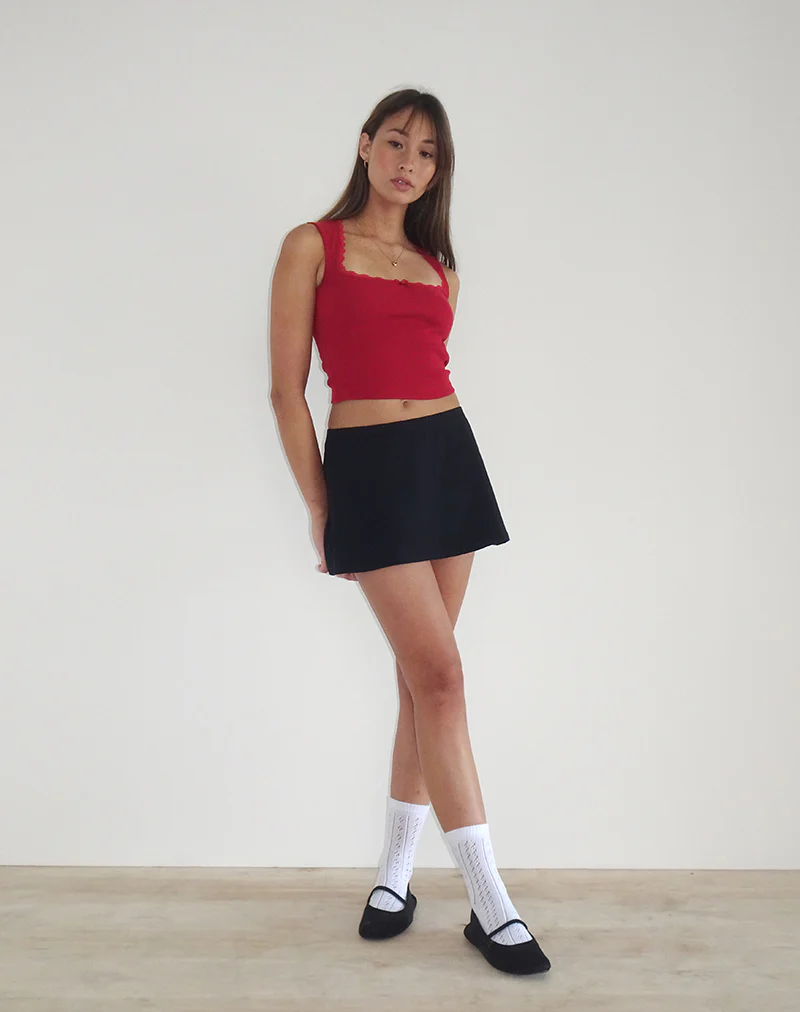 Jinila Top In Adrenaline Red With Lace Trim And Bow - Image 5
