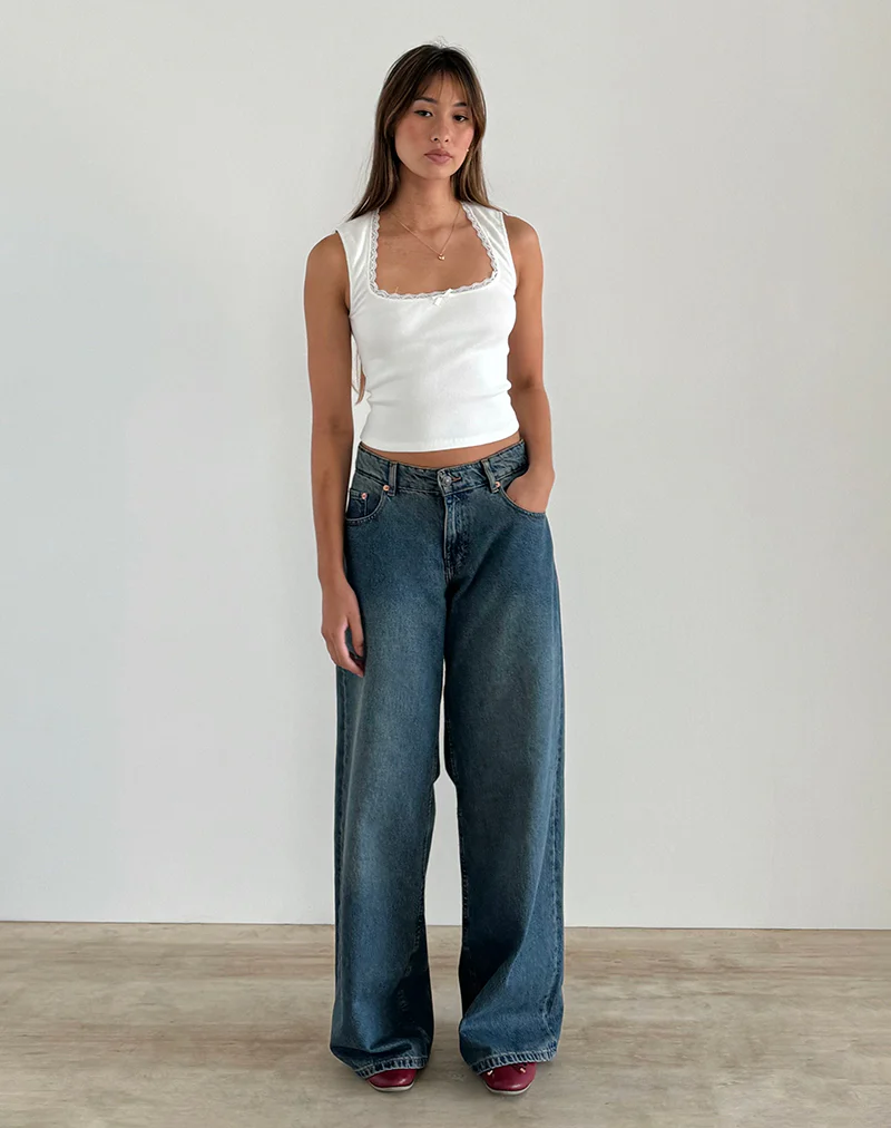Jinila Top in Off White with Bow and Lace Trim - Image 3