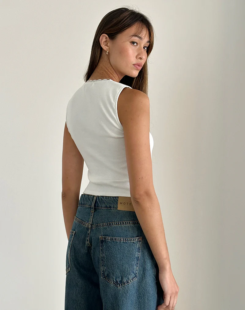 Jinila Top in Off White with Bow and Lace Trim - Image 5