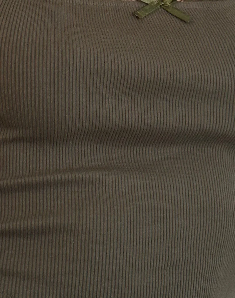 Jinila Top in Olive with Lace Trim and Bow - Image 6