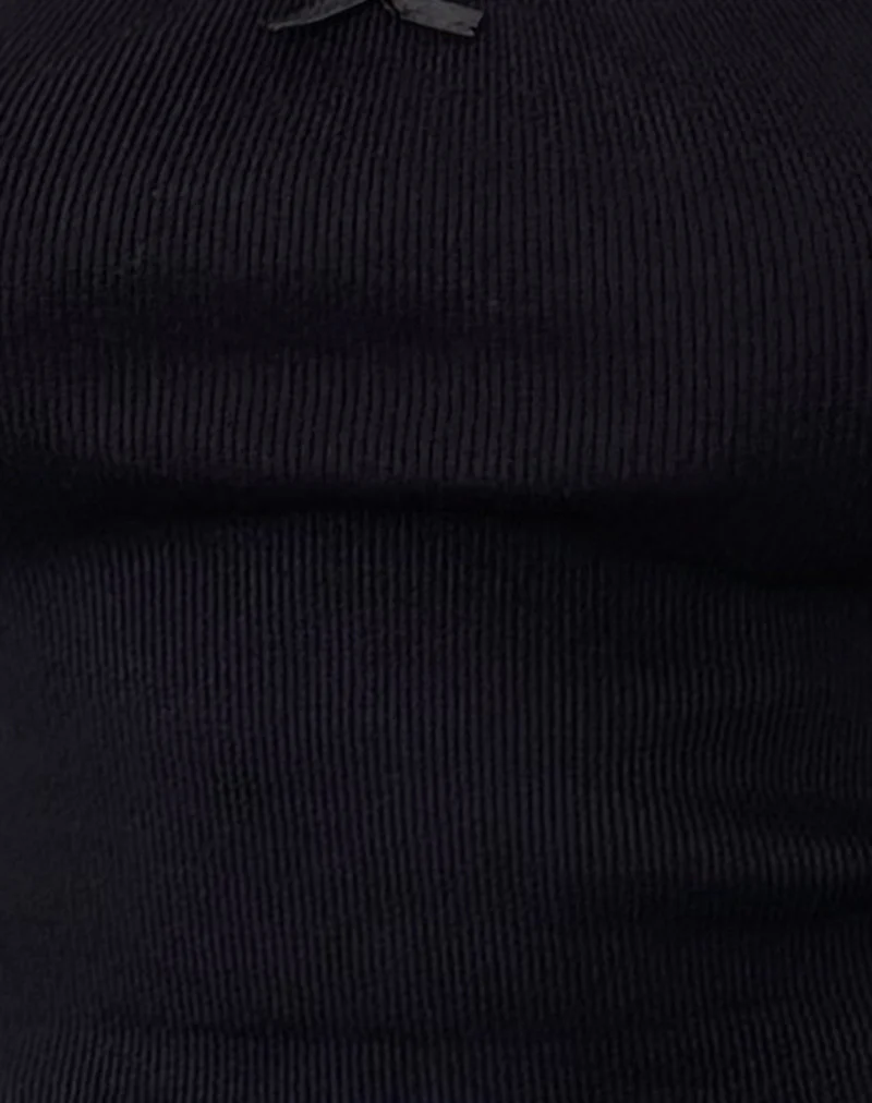 Jinila Top in Black with Lace Trim and Bow - Image 6