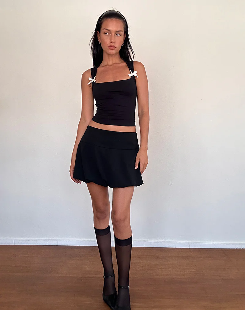Jiniso Crop Top in Black with Ivory Bows - Image 3