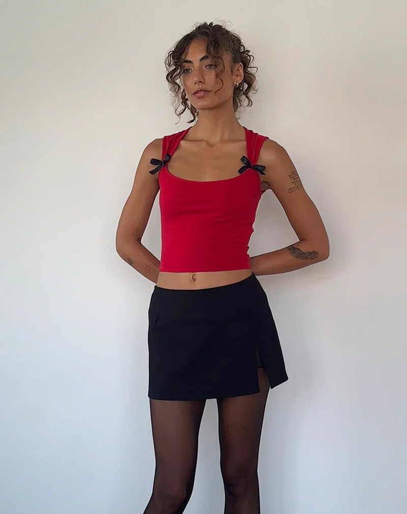 Jiniso Crop Top in Adrenaline Red with Black Bows - Image 4