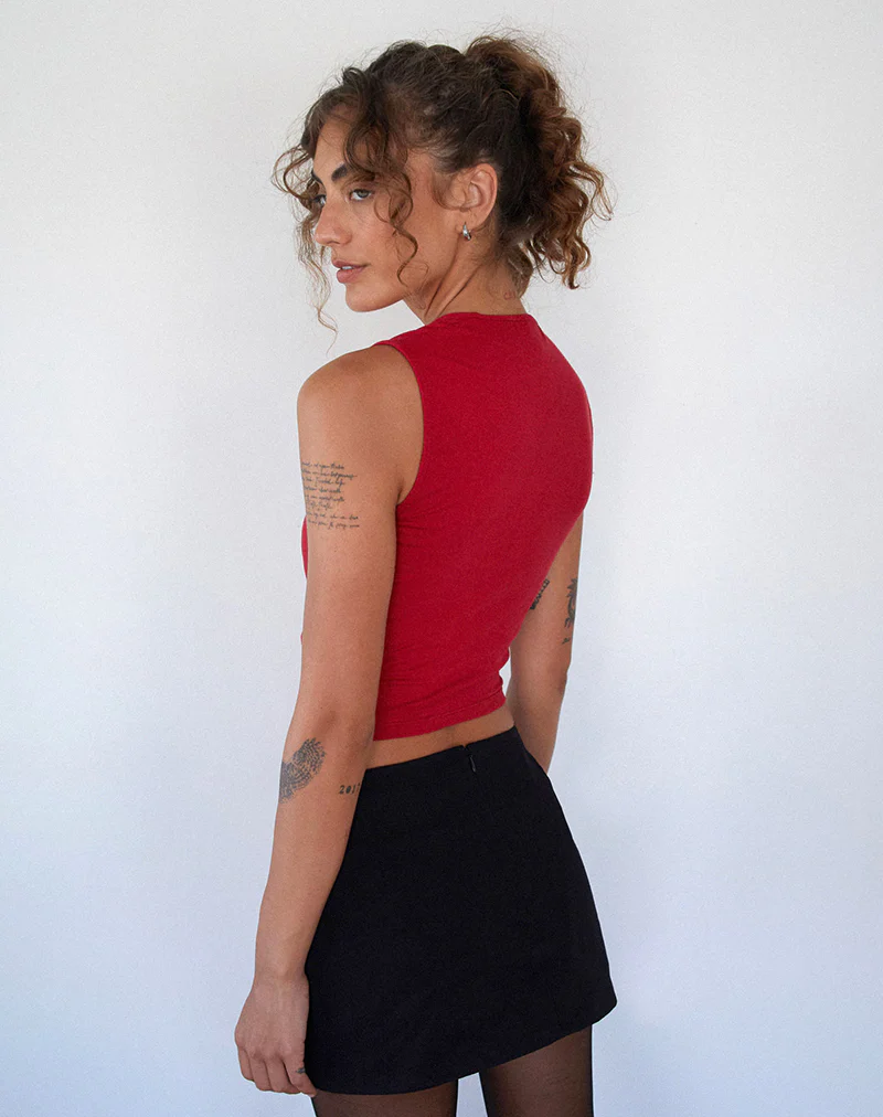 Jiniso Crop Top in Adrenaline Red with Black Bows - Image 5