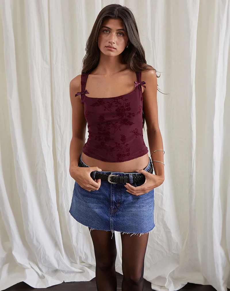 Jiniso Vest Top in Botanical Flower Flock Maroon - Image 5