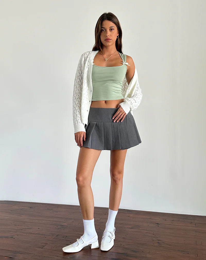Jiniso Crop Top in Sage with Ivory Bows - Image 2