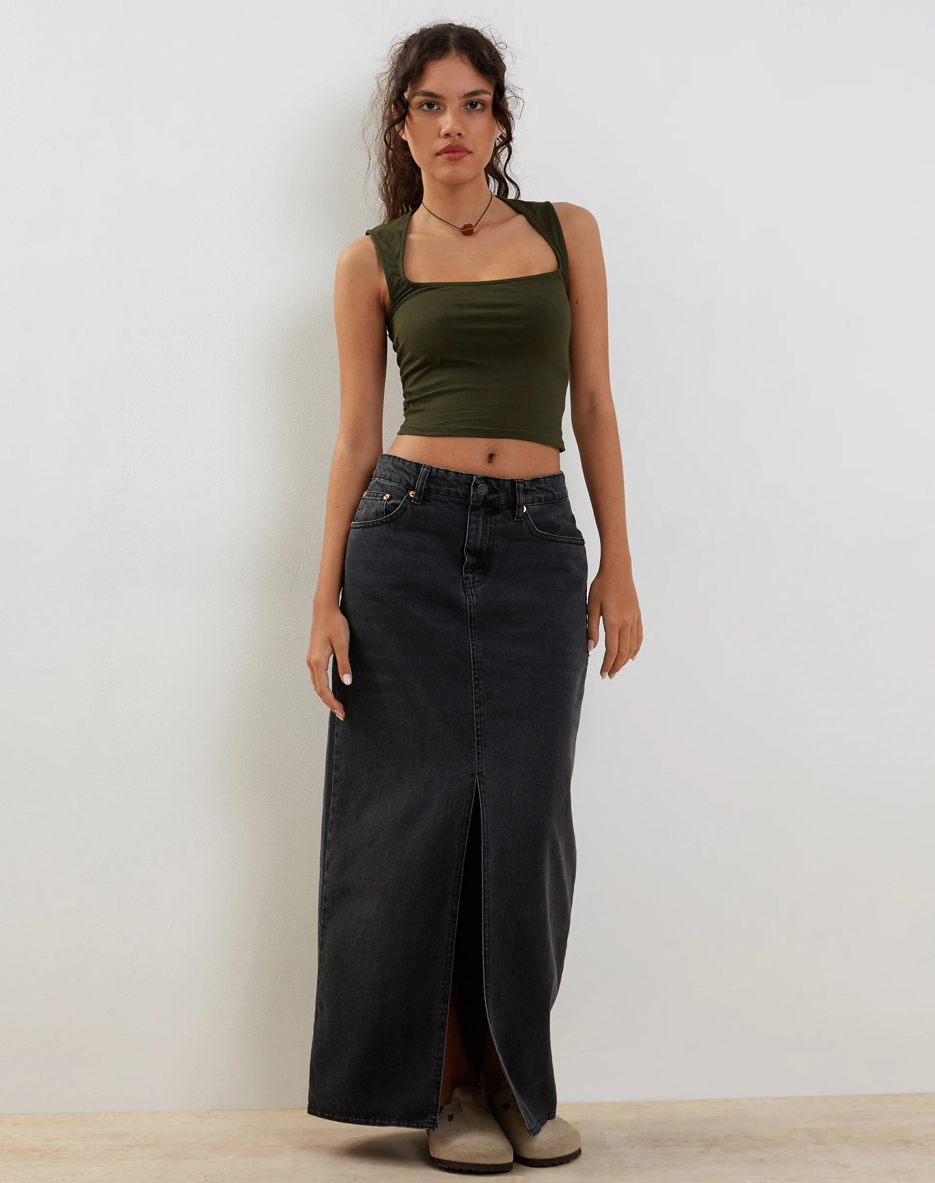 Jinsu Crop Top in Lycra Olive - Image 2